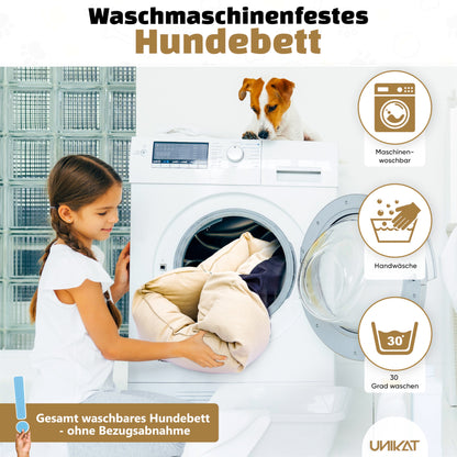 Kuscheliges Hundebett für kleine - mittelgroße Hunde Waschbar und rutschfest - Beige